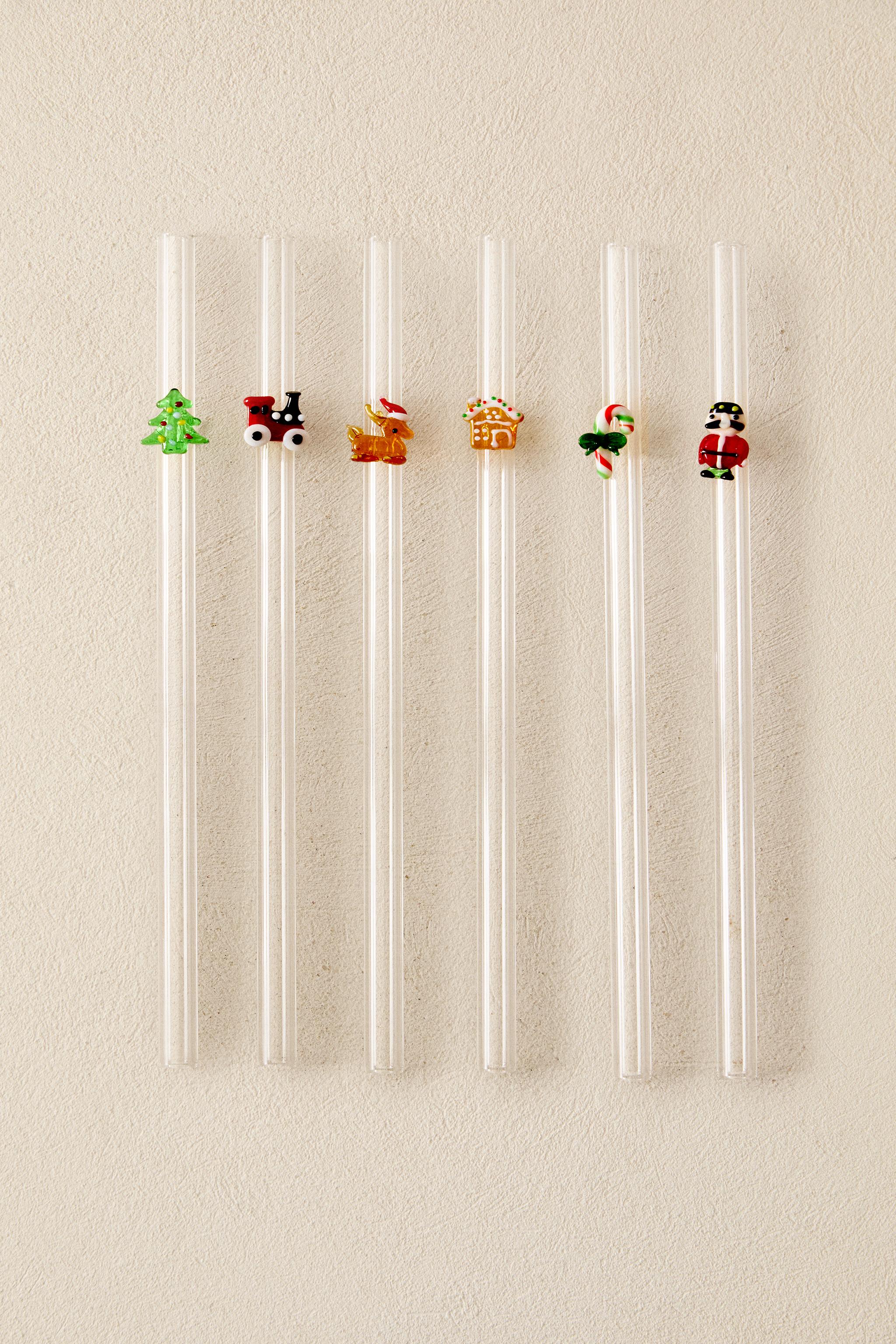 SET OF GLASS STRAWS WITH CHRISTMAS FIGURES (SET OF 6)